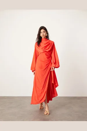 ASOS Satin volume blouson sleeve midi dress in