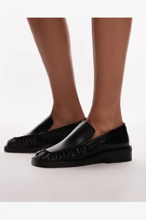 Topshop Clover premium leather loafers with ruched detail in