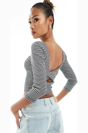 ASOS Top with open twist back in stripe