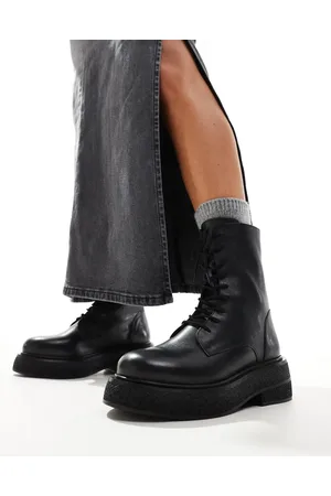 ASOS Addison flat leather lace up boots in