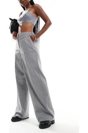 ASOS Tailored wide leg dad pants in gray stripe