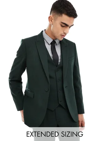 ASOS Slim wool blend suit jacket in bottle herringbone