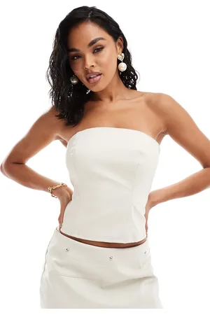 ASOS Leather look clean bandeau corset in cream - part of a set