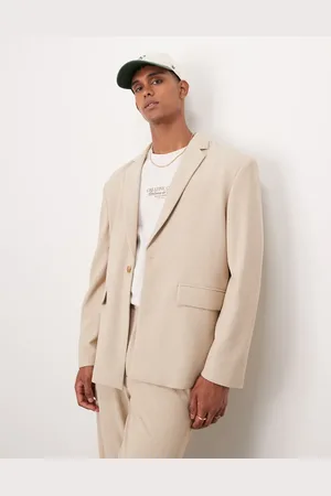 ASOS Rib texture slouchy suit jacket in stone