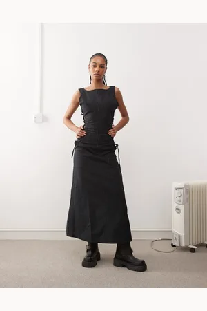 COLLUSION Slash neck top with lace-up detail in black pinstripe - part of a set