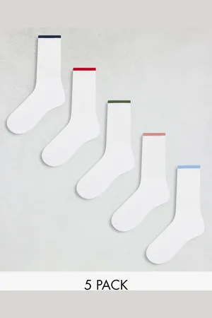 ASOS 5 pack socks in with colored piping