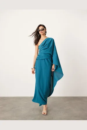 ASOS One-shoulder drape midi dress in teal