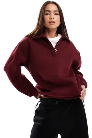 ASOS Long sleeve polo sweatshirt in burgundy