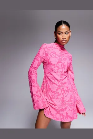 ASOS Long sleeve mini dress with high neck and open back in burnout