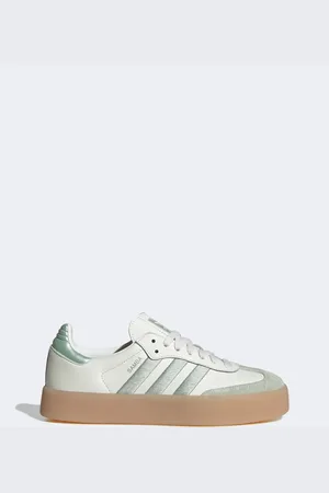 adidas Sambae sneakers in off and green metallic
