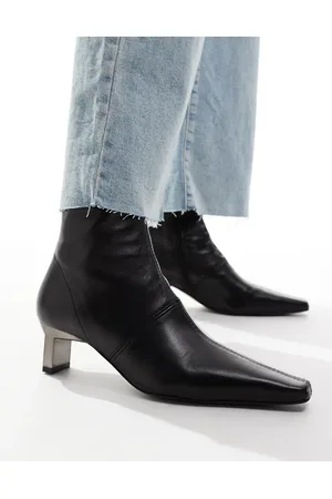 ASOS Rise premium leather boots with metal heel detail in