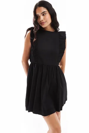 ASOS High neck twill mini dress with frill shoulder detail in
