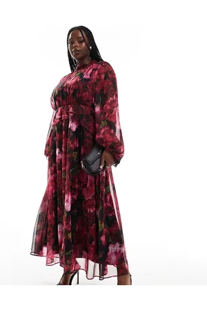 HOPE & IVY High neck chiffon maxi dress in dark based floral print