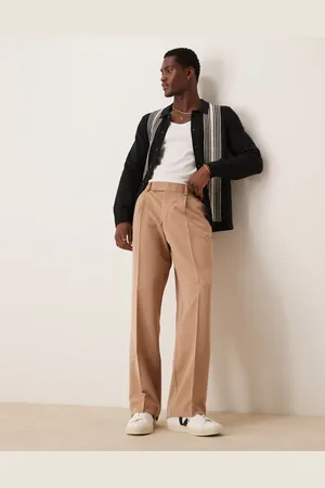 ASOS Smart wide leg pants with front pleat in camel