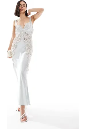 ASOS Pearl embellished satin maxi dress in ice