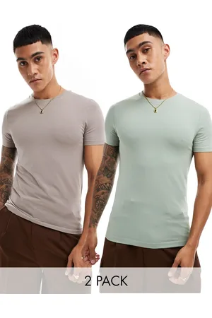 ASOS 2 pack muscle fit t-shirts in brown and light green
