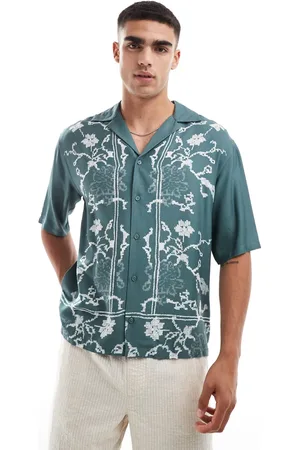 Only & Sons Revere collar shirt with floral border print in teal
