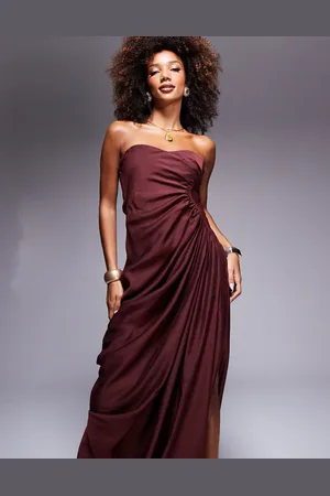ASOS Bandeau draped maxi dress in burgundy