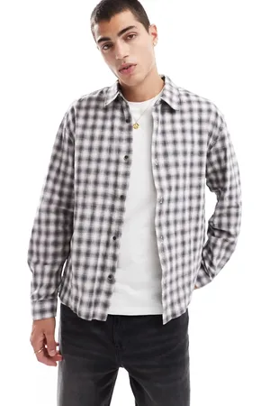 Pull&Bear Washed plaid shirt in gray