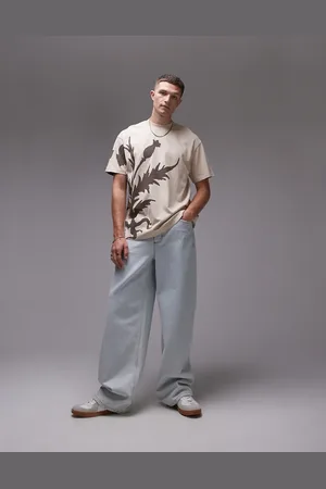 Topman Premium oversized fit t-shirt with thistle front and back print in washed stone