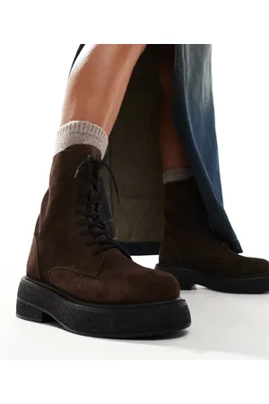 ASOS Addison flat leather lace up boots in suede