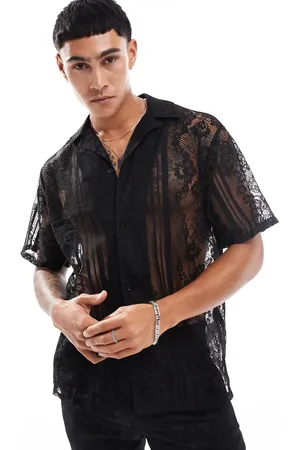 Twisted Tailor Camp collar short sleeve lace shirt in