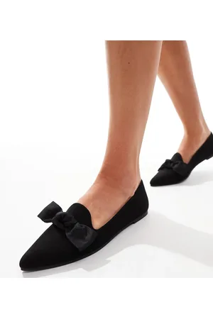 London Rebel London Rebel Florence wide fit pointed bow loafers in