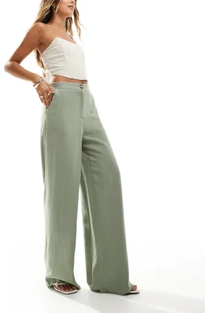 ASOS Tailored wide leg dad pants with linen in khaki