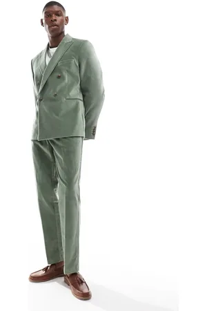 ASOS Slim pleat front suit pants in sage cotton velvet