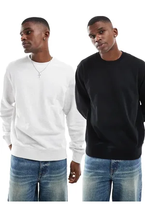 JACK & JONES 2 pack super oversized crew neck sweatshirt in & heathered white