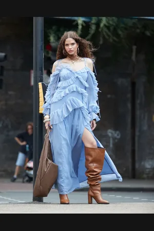 ASOS Ruffle off shoulder tiered maxi dress in mid