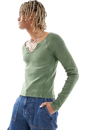 Reclaimed Long sleeve acid wash muscle fit t-shirt in khaki