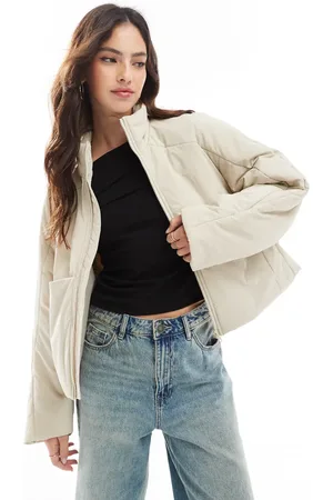 ASOS Oversized funnel neck puffer jacket in cream