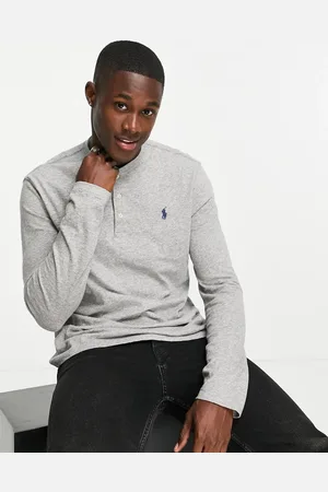 Ralph Lauren Icon logo henley long sleeve top in dark vintage heather gray