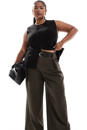 ASOS ASOS DESIGN Curve tailored super wide leg belted pants in olive