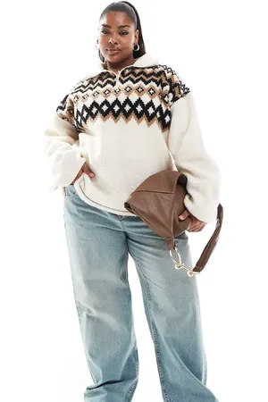ASOS ASOS DESIGN Curve borg half zip sweatshirt with fairisle design