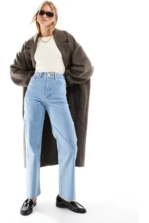 ASOS Mid rise relaxed straight grazer jeans in mid