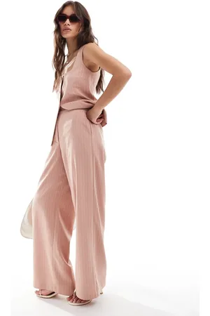 ASOS Tailored wide leg dad pants in pink brushed stripe - part of a set