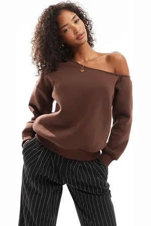 ASOS Asymmetric slouchy sweatshirt in chocolate