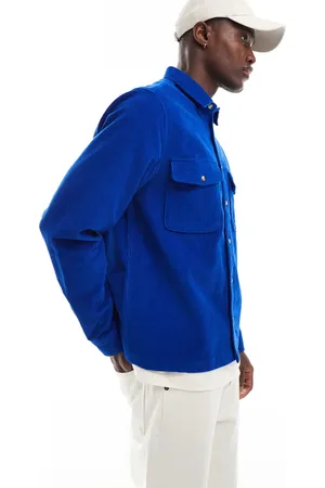 ASOS Boxy oversized cord overshirt in cobalt