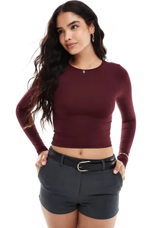 Stradivarius STR sculpt long sleeve T-shirt in burgundy