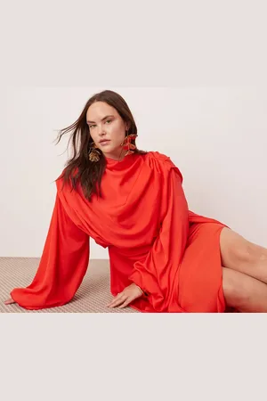 ASOS Curve volume blouson sleeve satin midi dress in