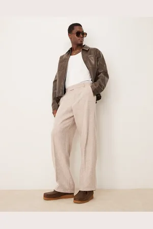 ASOS Smart wide leg wool blend herringbone pants in stone