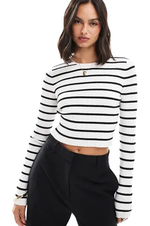 ASOS Knitted long sleeve top with crew neck in cream stripe