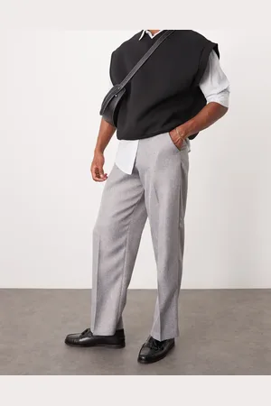 ASOS Smart wide leg wool look pants in light herringbone