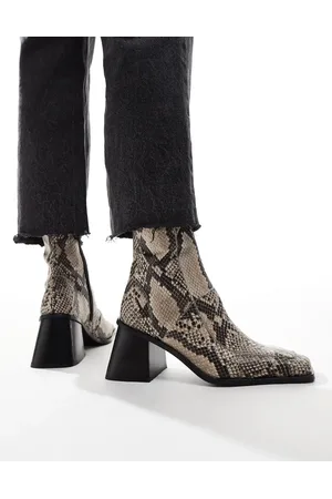 ASOS Ria mid heel leather boots in natural snake