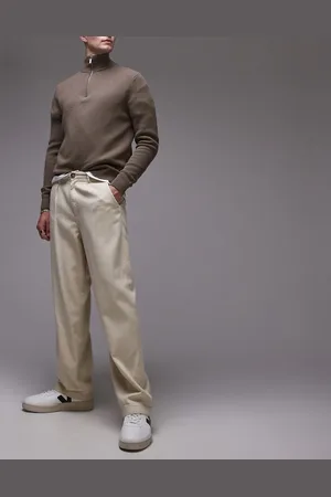 SELECTED Wide fit pleated pants in cream