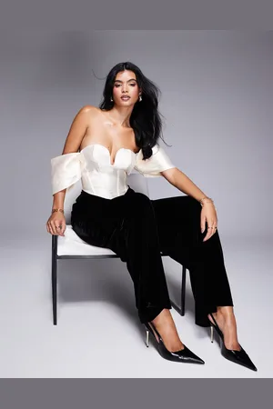 ASOS Satin corseted jumpsuit with velvet pants in