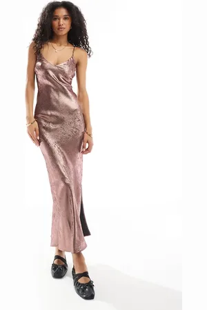 Miss Selfridge Metallic maxi slip dress in
