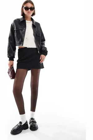 JJXX Faux leather cropped bomber jacket with pockets in